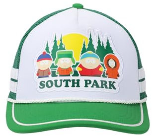 South Park Trucker-Mütze für Erwachsene, Motiv Pine Tree Sunset, Weiß, Grün , Einheitsgr��e