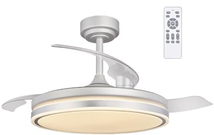 wonderlamp - Ventilador de techo LED aspas plegables Perla Gris 72W con Mando ø106cm y CCT 3000-4000-6000K