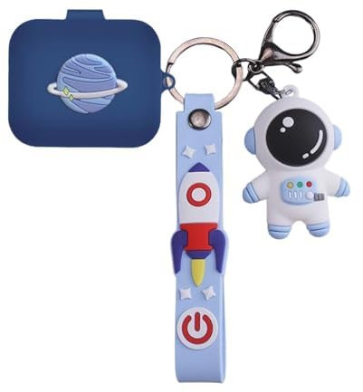 Cartoon Silicion Earphones Case Compatible with OnePlus Buds Pro 2, Cute Wireless Bluetooth Shockproof Protector Cover Earphone Charging Box with Keychain (Blue A)
