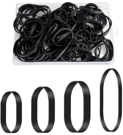 100 Stück Gummibänder Stark, Gummiband Schwarz breit, 4 Größen von Taktischen Gummibändern mit Schachtel, Wiederverwendbare Haushalts Gummiringe für Haus, Schule, Büro und Industrie(5/6/8/12CM)