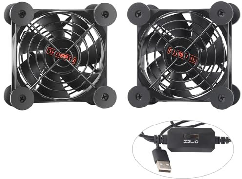 EISKUHL, Silent USB Fan, 5V Portable Cooling Fan, 3 Adjustable Wind speeds for Receiver DVR Playstation Xbox Computer Cabinet Cooling (2, Black, 80mm)