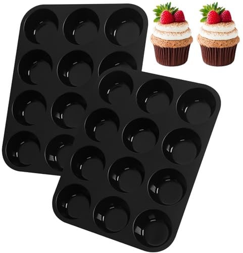 WUFANC Lot de 2 moules à muffins en silicone - Résistants à des températures allant de -40 °C à 230 °C - Moule à muffins en silicone - Pour une utilisation alternative - Moules à muffins en papier