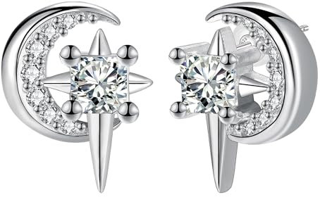 Hifeeled Stern Ohrringe Damen 925 Sterling Silber Mond Ohrstecker für Frauen Original Schmuck Geschenk Frau Mama Tochter