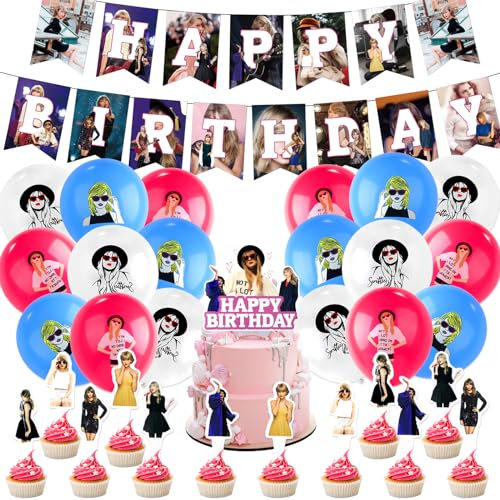 Tayl-o Birthday Decorations, Party Decorations, Singer Birthday Decorations Happy Birthday Banner, Latex Balloons, Cake Toppers, Cupcake Toppers, for Fan's Themed Birthday Party Supplies