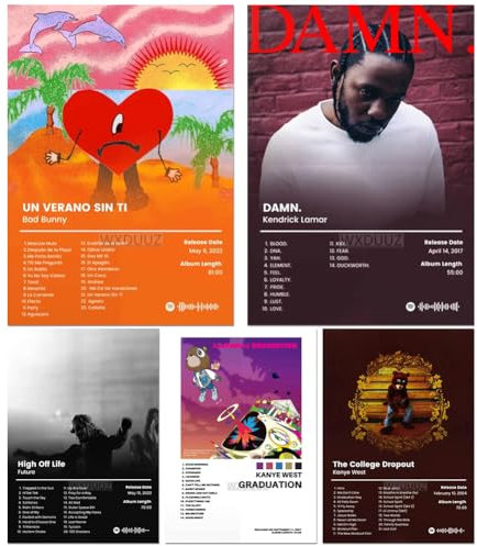 OZXVXZO 5 Stück Album Cover Poster, Rapper Poster, Sängerin Aesthetic Posters, Raumästhetische Leinwand, Wandkunstdrucke für Jungen, Mädchen, Raumdekoration (20 * 25cm,Unframed)