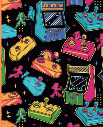 1980s Retro Gaming Arcade Composition Notebook Wide Ruled: Neon Retro Gamer Notepad Journal