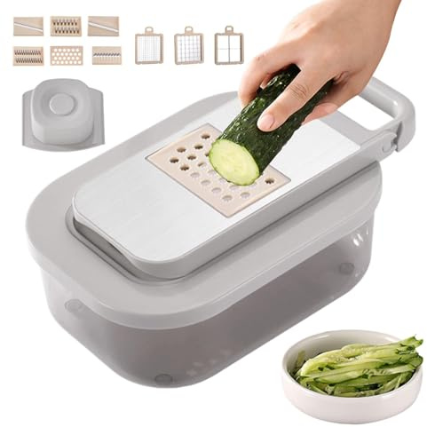 Chopper with Container, Vegetable Slicer - Vegetable Grater with Onion Chopper 9 in 1 | Portable Kitchen Slicer and Chopper for Onions, Tomatoes, Peppers