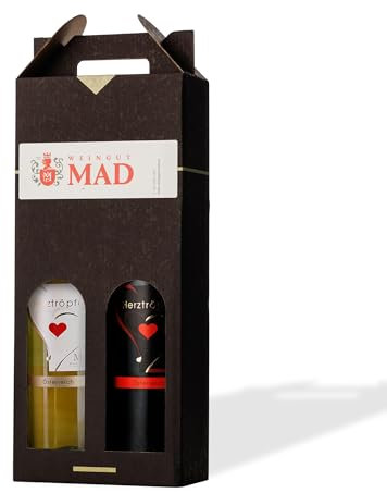 Weingut MAD Wein-Geschenk-Set 'Herztröpferl' | 1 Rot-Wein halbtrocken & 1 Weiß-Wein lieblich | Geschenke für Wein-Liebhaber | Wein-Geschenke für Frauen & Männer | Wein-Präsent