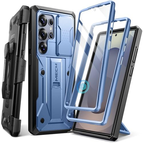 TONGATE for Samsung Galaxy S25 Ultra Case, [Built-in Slide Camera Cover & Screen Protector] [2 Front Frames] Full-Body Heavy Duty Shockproof S25 Ultra Phone Case with Stand & Belt Clip Holster, Blue
