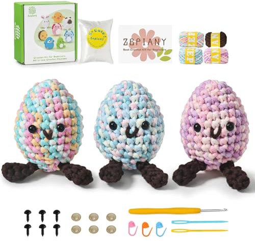 TranquilHome Häkelset für Anfänger, Amigurumi-Häkelsets, DIY-Bastelset mit Schritt-für-Schritt-Videoanleitungen, tolles Geschenk zu Ostern oder zum Geburtstag–3 Ostereier