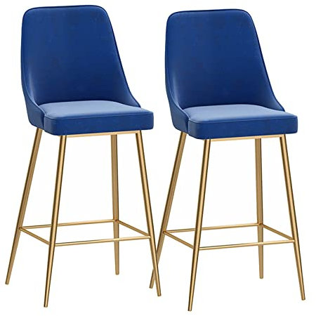 Moderne Samt Barhocker 2er Set mit Rückenlehnen Gold Metall Beine Küchenarbeitsplatte Hohe Barhocker für BistroCaféPub