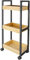 HUOLE Desserte à roulettes Bambou avec étagère 3 bacs Chariot de Rangement à 3 Niveaux desserte étagère de Rangement à roulettes pour Salle de Bain Cuisine en Bambou20*30 * 80cm-Noir