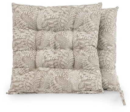 BESCH Pack 2 Cojines para Silla Usos Interior y Exterior 40x40x5cm Extra Suave - Cojin de Asiento Decorativo Funda de Poliéster y Relleno de Fibra Hueca Lavable Cómodos Acolchados (Follaje Beig)