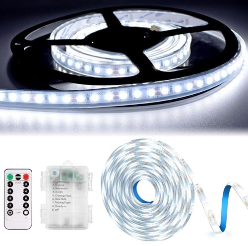 ZeiLaBang Kakadi 3M LED Strip Batteriebetrieben,LED Streifen Batterie,8 Modi Selbstklebende Lichtleisten,LED Lichtleiste Batterie mit Timer für Schränke, Treppen, Küche, Betten