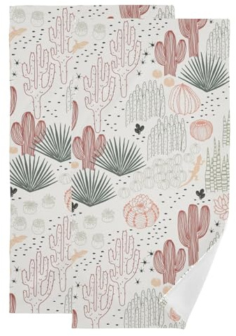 HATESAH 2 Pack Western Cactus Flower Hand Towels for Bathroom,Soft Absorbent Vintage Mexican Succulent Decorative Guest Bathroom Towels,Quick Dry Green Coral Tropical Plant Kitchen Towels 14x28