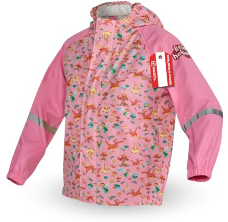 GEBOL Kinder Regenjacke wasserdicht mit Kapuze – leichte atmungsaktive Outdoor Jacke mit Reflektoren für Mädchen & Jungen – Matschjacke „Little Helpers”
