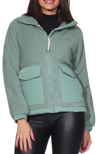 Ragwear Damen Teddyfleece-Jacke Plüschjacke mit Steppbesatz und Kragen Arctika