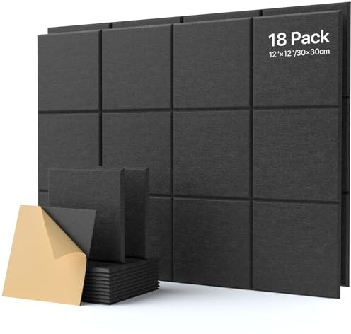 Soundsbay Sound Proofing Panels, 18 Pack Square Acoustic Wall Panels Self-Adhesive, High Density Sound Absorbing Panels for Wall, Recording Studios, Home, Office 30x30x0.9cm