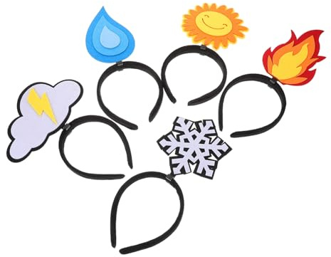 WRITWAA 5 Stück Kreative Filz Party Haarreifen mit Flammen- Wassertropfen- Sonnen- Wolken und Schneeflockenformen Unisex Haarschmuck für Kinder und Erwachsene Festliches Partyzubehör