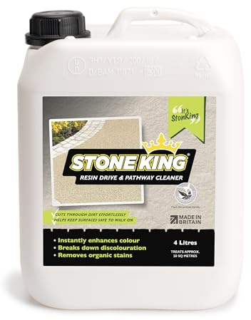 Stone King - Resin Drive Cleaner - Deep Cleaning Resin Restorer for Driveways, Paths, Walkways - Removes Stubborn Stains, Green Buildup, Dirt, Organic Marks - Surface Treatment - 20 SQM, 4L