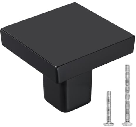 VEVOR Cabinet Knobs, 10 Pack, 1.18 Inch Black Zinc Alloy Drawer Pulls & Door Handles, Square Kitchen Solid Knobs Dresser Handles, Cupboard Hardware with Screws for Bathroom Closet Cabinets Drawers