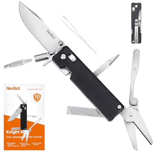 NexTool Knight K30 11-in-1 Klappmesser mit Verriegelung für Camping | EDC-Multifunktionswerkzeug mit Klinge aus 14C28N-Stahl und G10-Griff, Geriffelte Schere für Camping, Den Täglichen Gebrauch