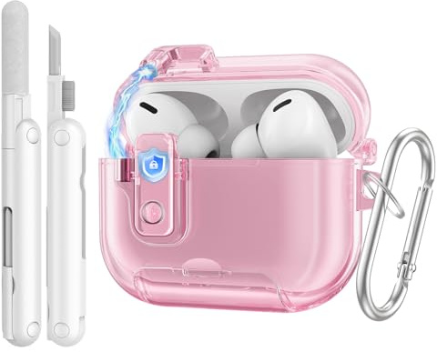 TiMOVO Hülle für AirPods Pro 3 (2025) mit Sicherheitsverschluss,Klares Rosa