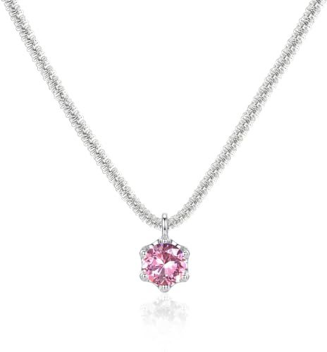 JeweBella Collana Argento 925 Donna con Ciondolo Catena Argento Regolabile Personalizzati Choker Collana Girocollo Donna 36/41cm Cubic Zirconia Rosa/Blu/Bianchi
