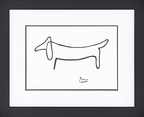 BUY ART FOR LESS Buyartforless Gerahmter Kunstdruck The Dog (Le Chien), Zeichnung von Pablo Picasso, 35,6 x 28,9 cm, Doppelmatte