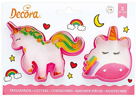 Decora 0255070 Set 2 Tagliapasta Magic Unicorns, In Plastica, Il Kit Ideale per Creare Decorazioni in Pasta di Zucchero o di Gomma, Made in Italy, Design originale. Confezione da 2 pezzi.
