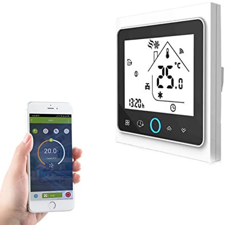 Qiumi Termostato WiFi para calefacción Individual de calderas de Gas/Agua Funciona con Amazon Alexa, Google Home IFTTT, Contacto seco, 5A 95~240V AC