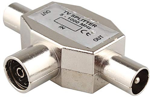 Jopto Divisor de Antena coaxial Hembra a Dos machos acoplador coaxial Tipo T/F Antena bidireccional para Adaptador de TV/T Acoplamiento coaxial Enchufe coaxial 2 Macho a 1 Hembra en Carcasa de Metal