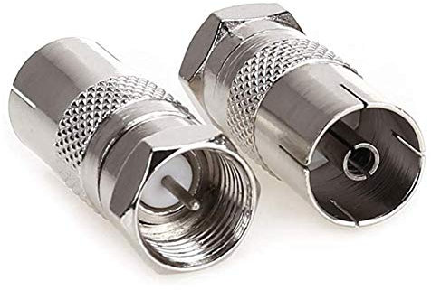 2 Pack TV T/F Type Connector Socket to RF Coax Aerial Adapter, Metric F Male TV9.5 female RF adapter