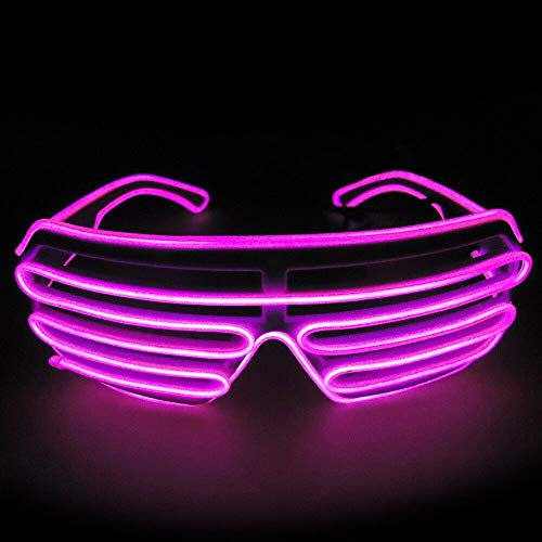 Neon El Wire LED Light Up led glasses with Shutter Standard Control Box Funny Amazing Cool Glasses Eyeglasses Eyewear for Christmas Halloween Wild Party,Dance Ball,Crazy Parties, Raves (Pink)