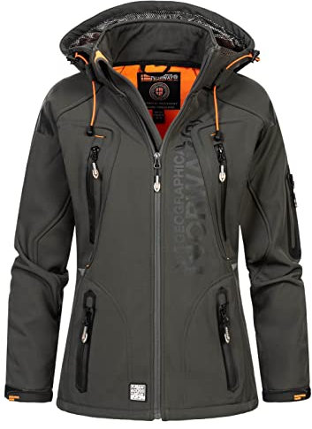Geographical Norway Tislande Lady - Jacke Softshelljacke Damen Kapuzen Frau Wasserdicht - Winddichte Jacke - Regenjacke Aktivitäten Wandern Skifahren Herbst Winter Frühling (Dunkelorange Grau L)