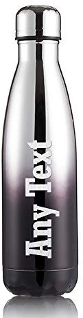 Personalised Insulated Water Bottle 12 Hours Hot & 24 Hours Cold 500ML / 17oz Vacuum Flask Stainless Steel Bottles for Christmas Gift School Office & Hiking Outdoor(Silver & Black,Text)