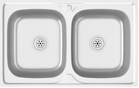 vidaXL Küchenspüle mit Doppelbecken Einbauspüle Spülbecken Spüle Edelstahlspüle Ablaufgarnitur Küche Silbern 800x500x155mm Edelstahl