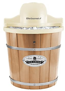 Elite Gourmet EIM-924L# 4 Quart Electric Motorized Ice Cream Maker Ice & Rock Salt, 4Qt. Freezing Canister, Creamy Ice Cream, Gelato, Frozen Yogurt, or Sorbet, Recipe Booklet, Pine