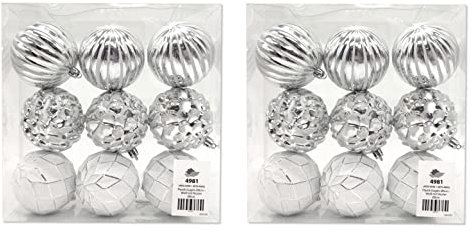 Kunststoff Weihnachtskugel Ø 8cm weiß Silber Deko Christbaumschmuck 2 Sets - 18 Kugeln