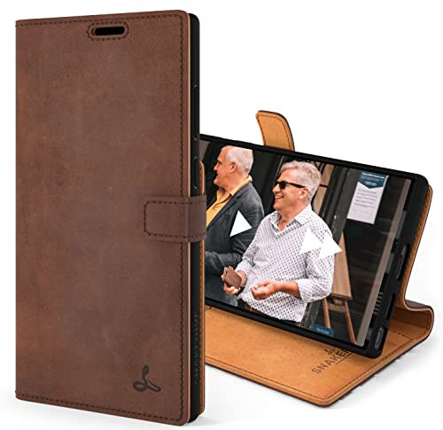 Snakehive Leather Wallet for Samsung Galaxy S22 Ultra 5G | Genuine Leather Wallet Phone Case with Card Holder | Flip Folio Case/Cover with Stand | Compatible with Samsung Galaxy S22 Ultra | (Brown)