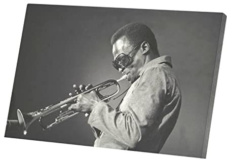 Wandbild auf Leinwand, Motiv Miles Davis Jazz Trompete Künstler Jazzmen 70er Jahre (46 cm x 30 cm)
