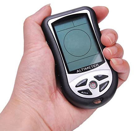 Elektronischer Höhenmesser Hancaner 8-in-1-multifunktionaler Barometer, LCD-Digitalkompass, Thermometer, tragbarer Handheld-Höhenmesser, Wettervorhersage, Luftdruckprüfer, Luftdruckmesser
