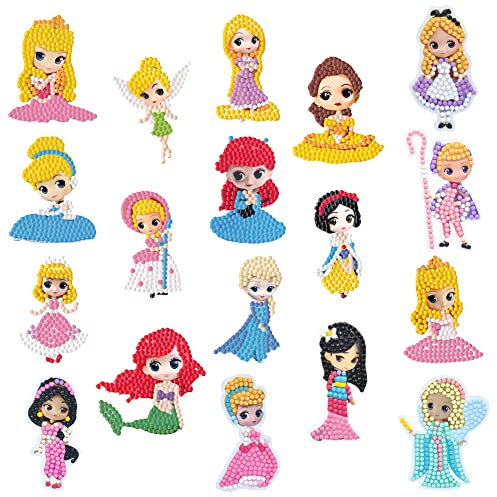 XRHOT Diamond Sticker Painting Kit 24 Pcs DIY Art Craft Princess Painting Kit with Diamond Stickers for Children