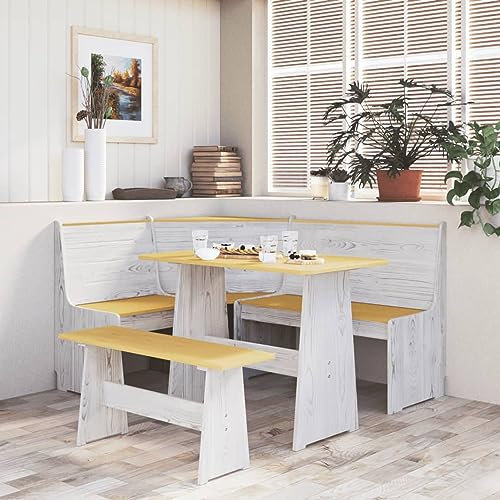ZEYUAN Eckbank, Sitzbank Esszimmer, Küchenbank, Bank Esszimmer, Hockerbank, Pflanzenbank, Betthocker, Sitzecke Küche, 151 cm Massivholz Kiefer Honigbraun und Weiß