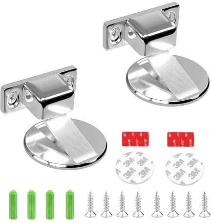 GEFIRE 2 Pcs Tope de Puerta Magnético de Metal, Retenedor Invisible y Fuerte, con Adhesivo y Tornillos (Plata)