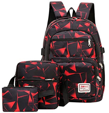 KOOBS Schulrucksack 3Pcs/Set Männliche Rucksäcke High School Taschen Für Frauen Jungen Eine Schulter Große Schüler Reisetasche Männer Schule Rucksack-W