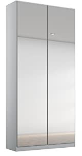Rauch Möbel Alabama Drehtürenschrank Schrank Kleiderschrank Grau mit Spiegel, 2-türig, Inklusive Zubehörpaket Premium, 1 Kleiderstange, 2 Einlegeböden, 2 Schubkästen, BxHxT 91x210x54 cm