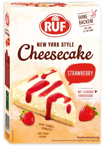 RUF New York Cheesecake Strawberry ohne Backen, Original amerikanischer Käsekuchen mit Erdbeersoße, 1 x 360g