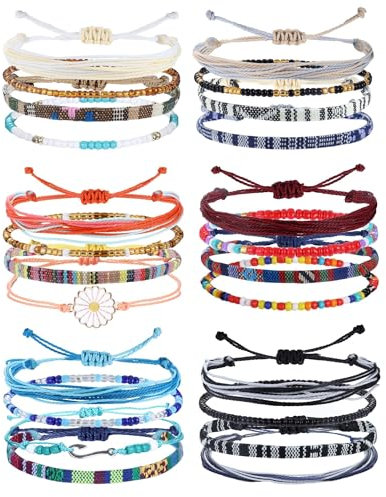 FIOROYAL 24StK Surfer Armband für Frauen und Herren - Bunt Stoffarmband Handmade Freundschaftsarmband Boho Fußkettchen für Damen