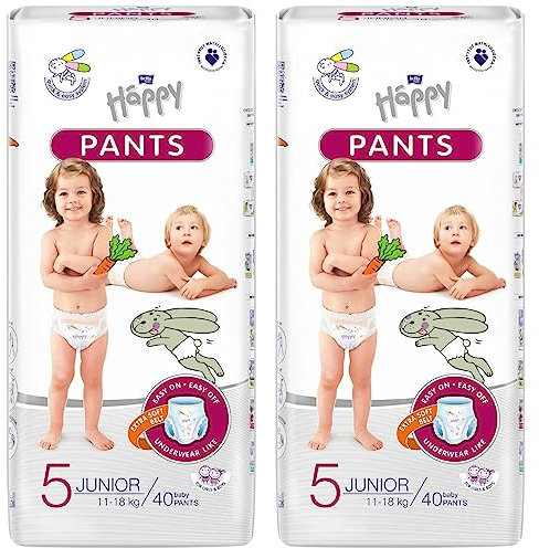 bella baby Happy Windel Pants Gr.5 Junior 11-18 kg 2 x 40 Stück,windelhosen für Kinder, Ideal zum Töpfchentraining Töpfchen Trainingshose